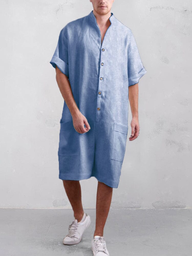 Stand Kragen Baumwolle Leinen Jumpsuit