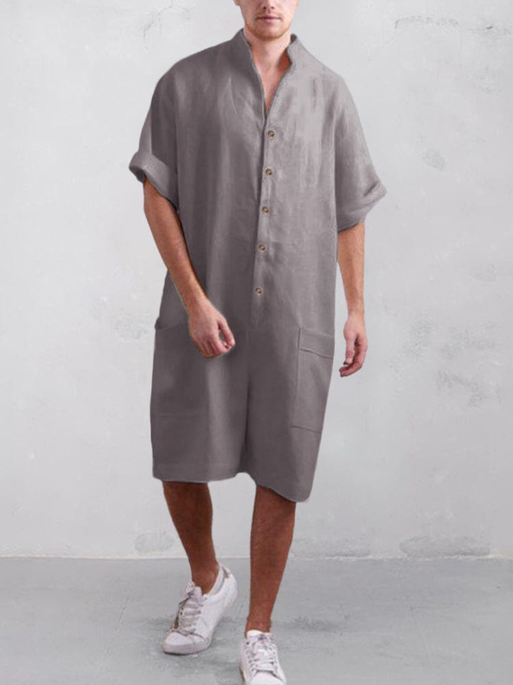 Stand Kragen Baumwolle Leinen Jumpsuit