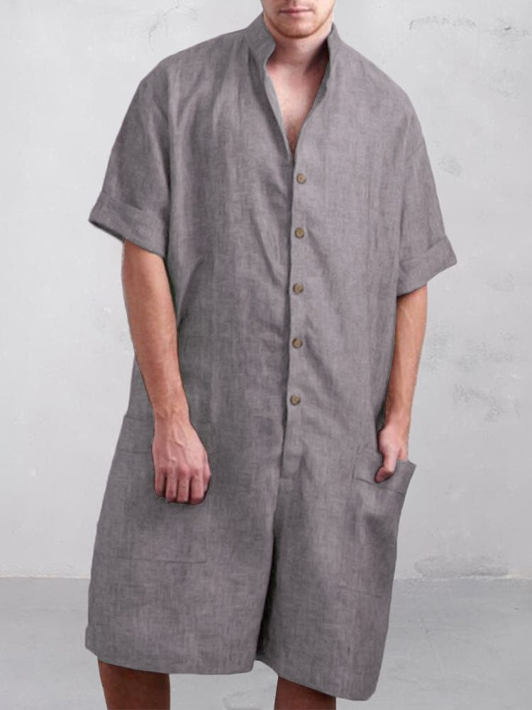 Stand Kragen Baumwolle Leinen Jumpsuit