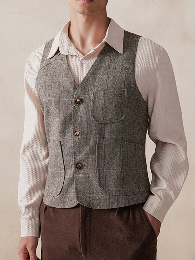 Plaid Splicing Tweed Weste