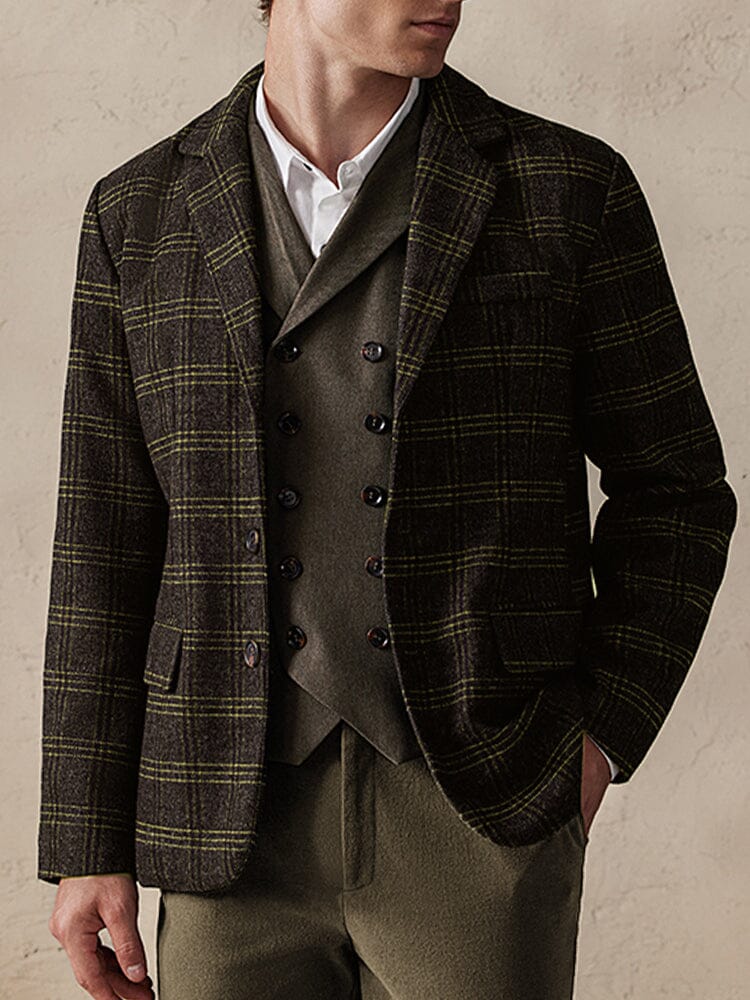 Vintage Plaid Wool Blend Blazer Jacke