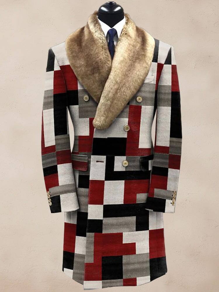 Stylish Color Block Fur Kragen Mantel