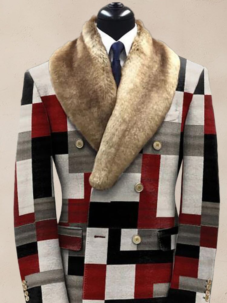 Stylish Color Block Fur Kragen Mantel