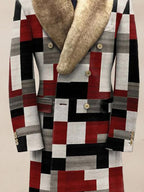 Stylish Color Block Fur Kragen Mantel