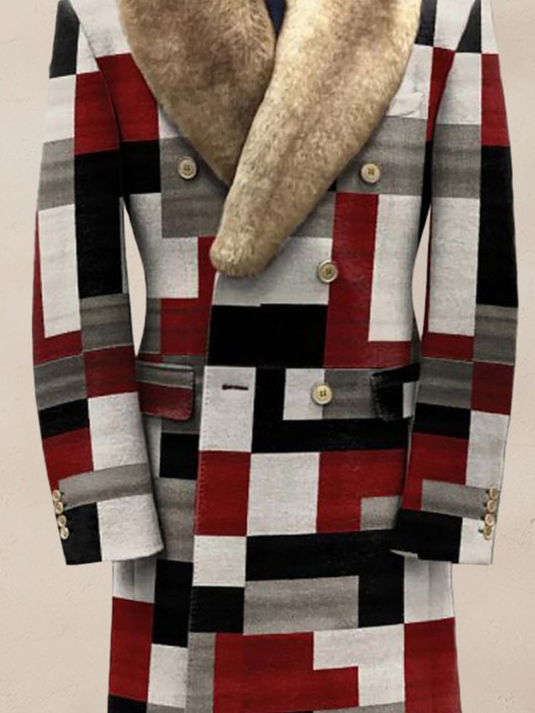 Stylish Color Block Fur Kragen Mantel