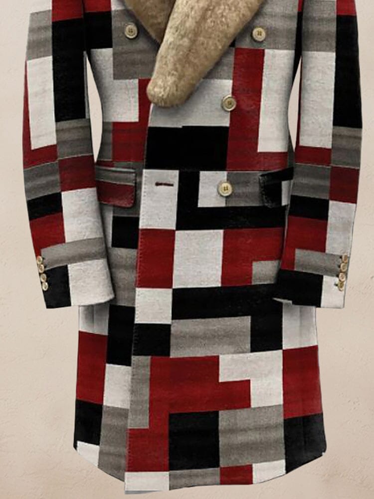Stylish Color Block Fur Kragen Mantel