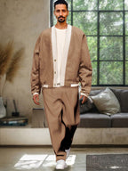 Casual Color Block Jacke Set