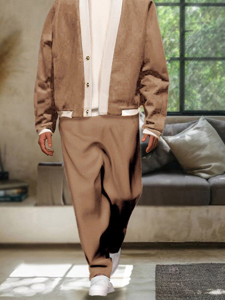 Casual Color Block Jacke Set