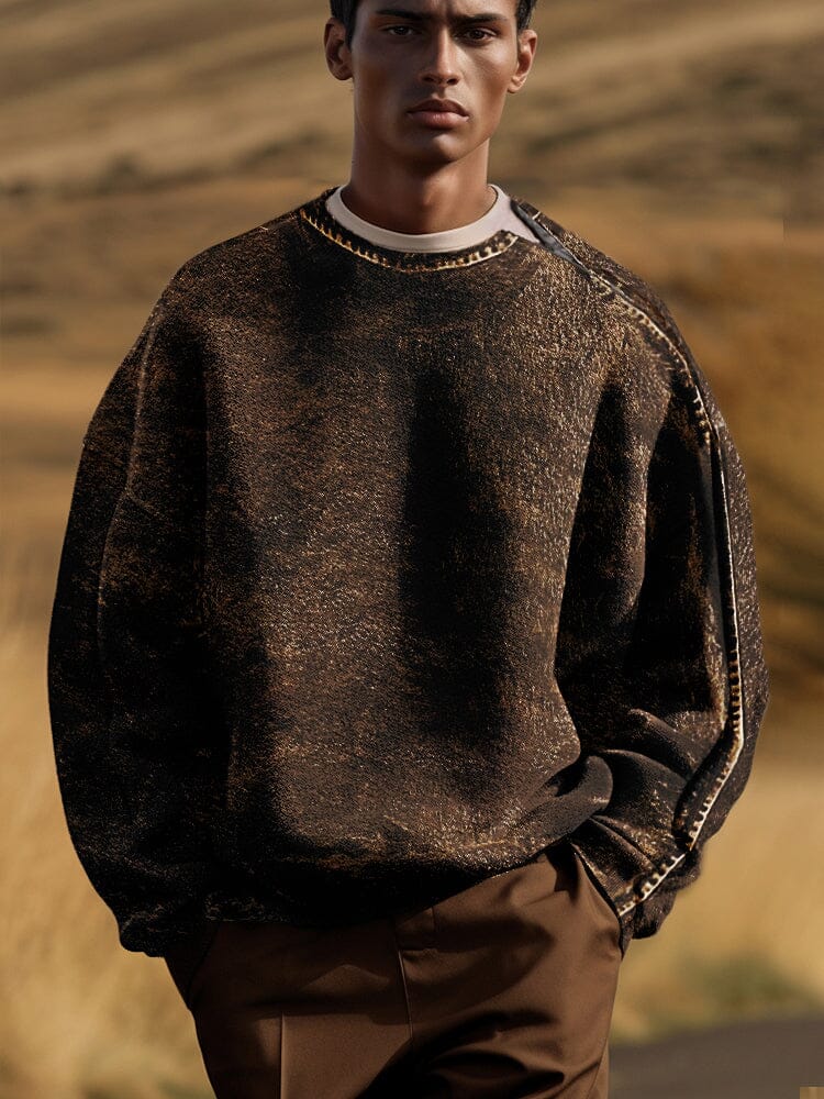 Vintage Texture Printed Tweed Sweatshirt