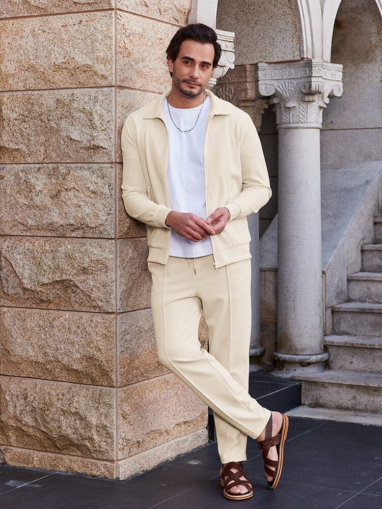 Casual Soft Waffle Jacke Set
