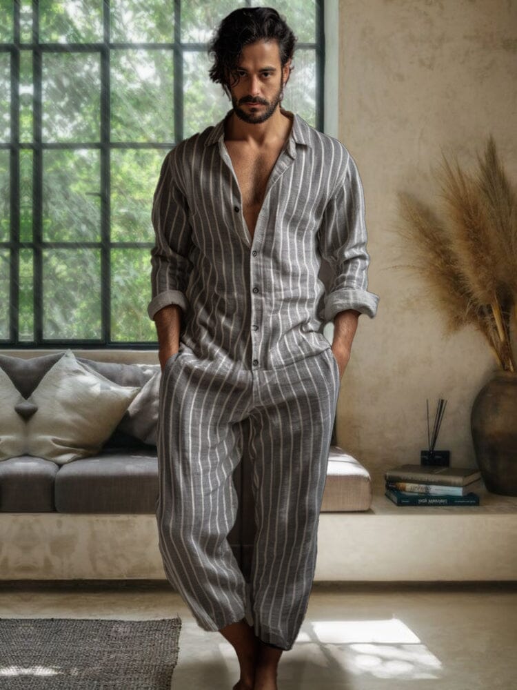 Casual Stripe Leinen Blend Jumpsuit