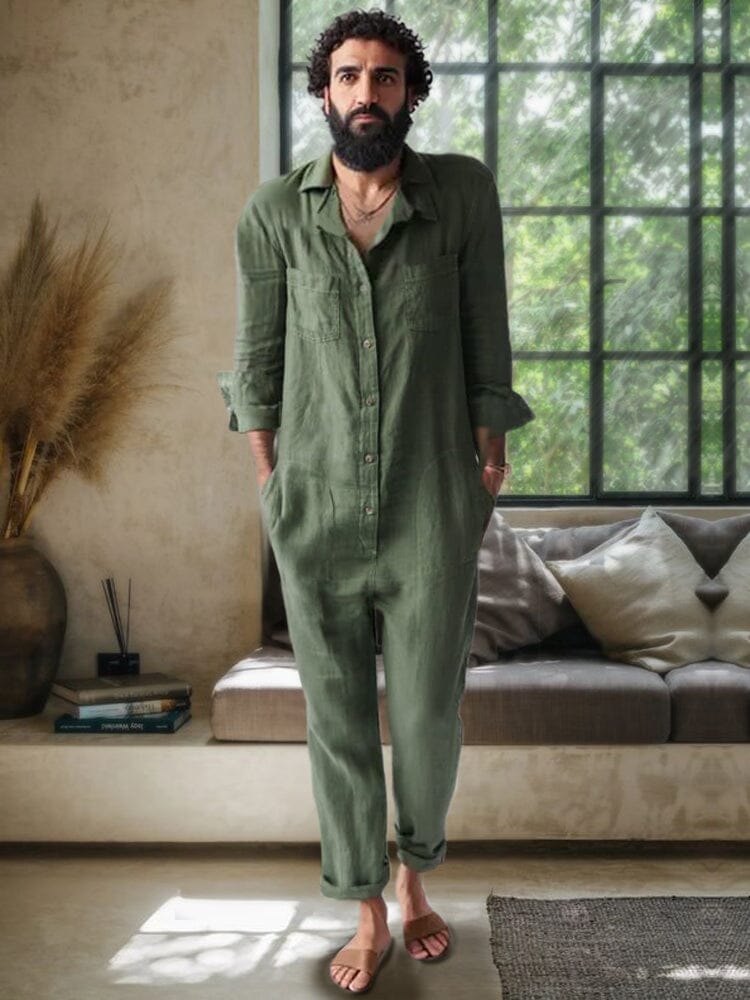 Casual Uni Leinen Blend Jumpsuit