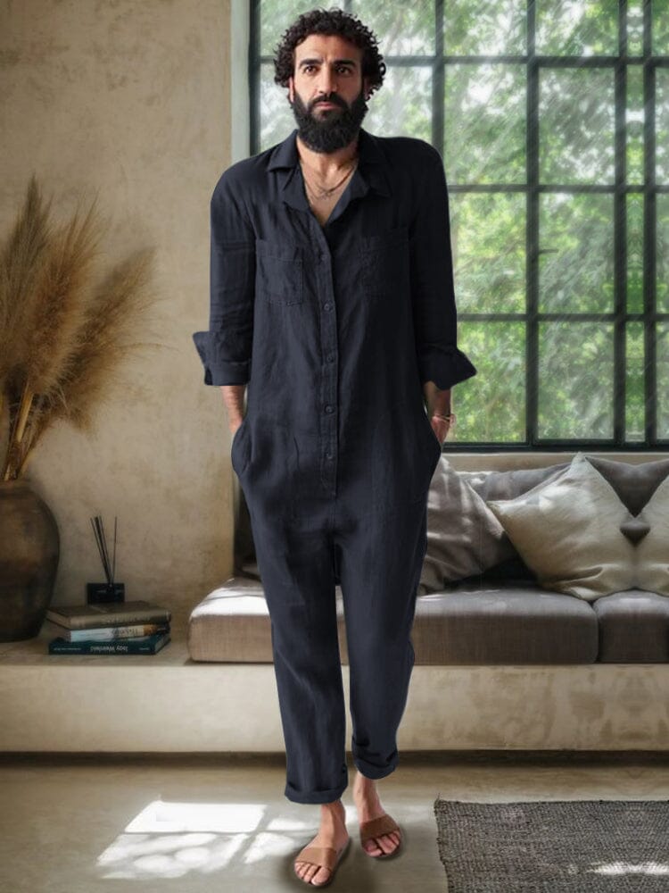 Casual Uni Leinen Blend Jumpsuit
