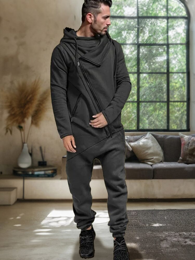 Stylish Slant Placket Mit Kapuze Jumpsuit