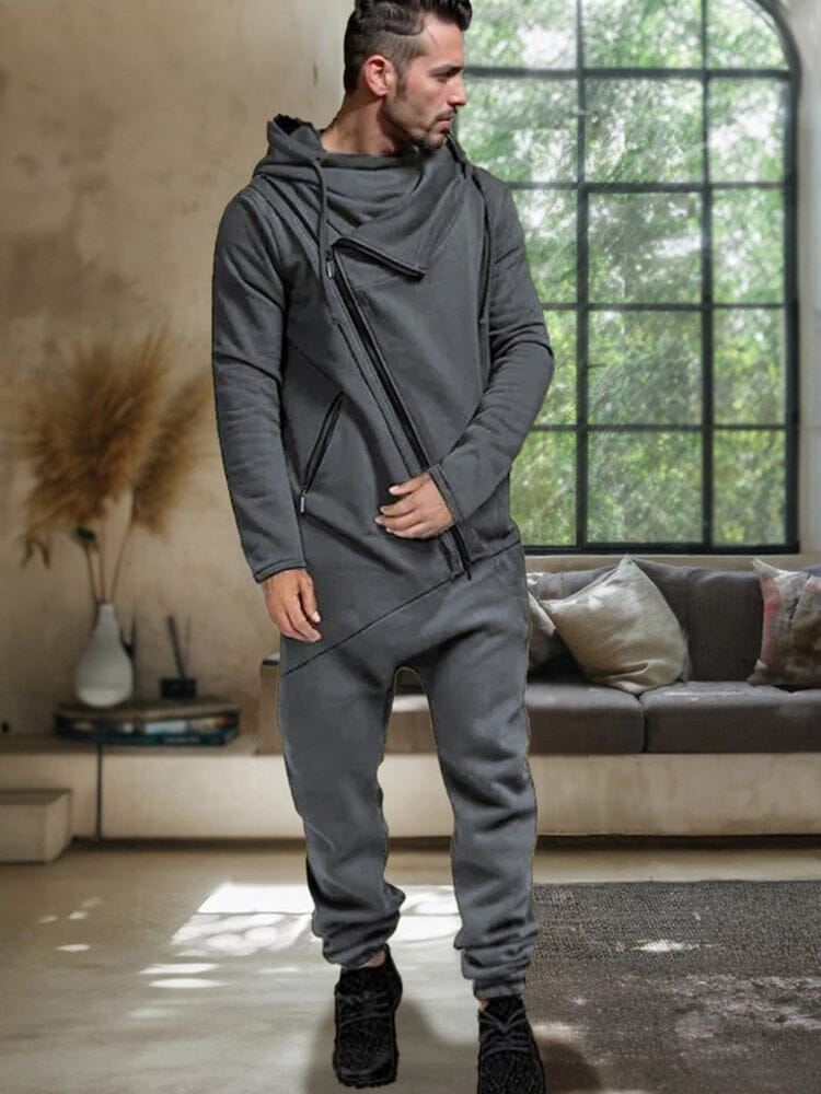 Stylish Slant Placket Mit Kapuze Jumpsuit