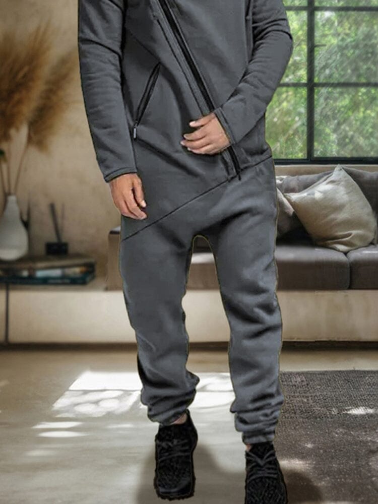 Stylish Slant Placket Mit Kapuze Jumpsuit