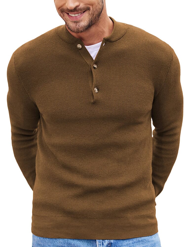 Klassisch Henley Kragen Strick Pullover