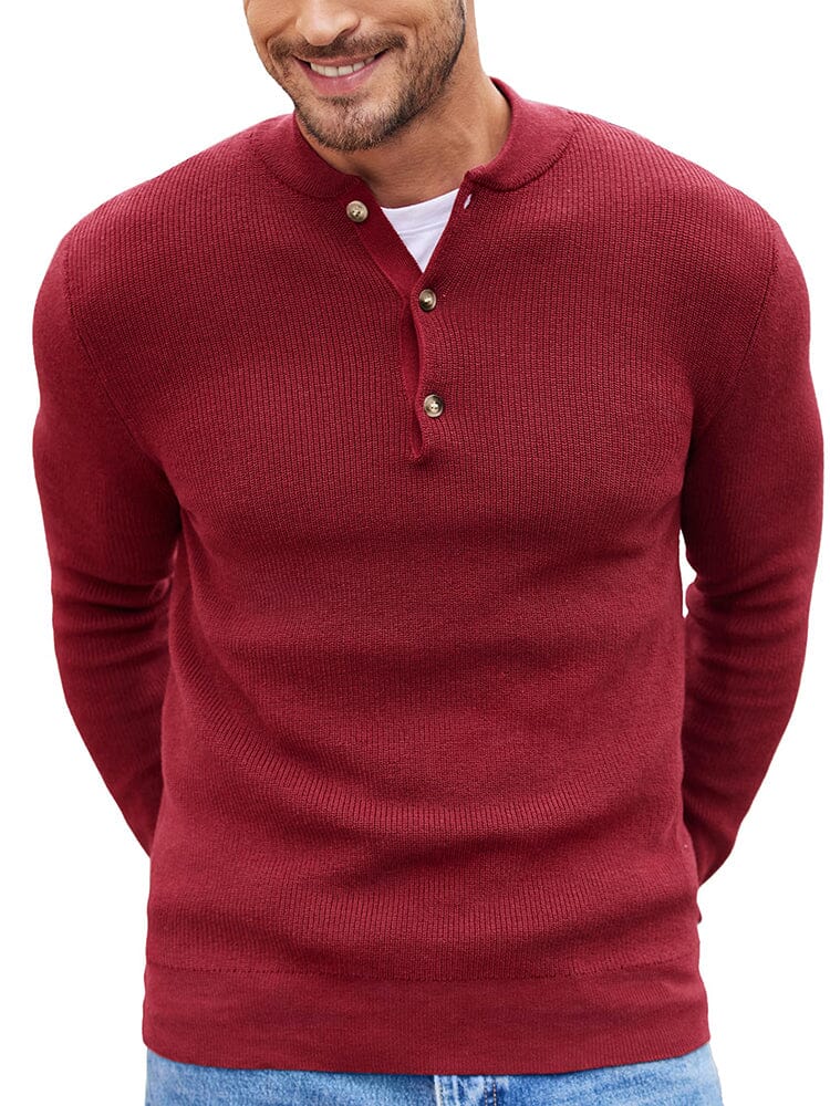 Klassisch Henley Kragen Strick Pullover