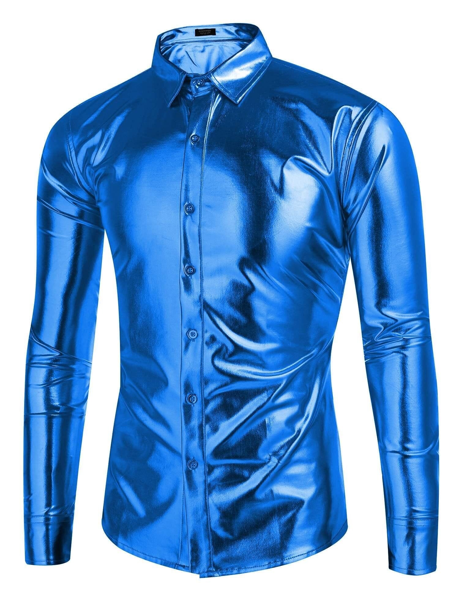 Metallic Disco Shiny Knopf Nightclub Party Hemd
