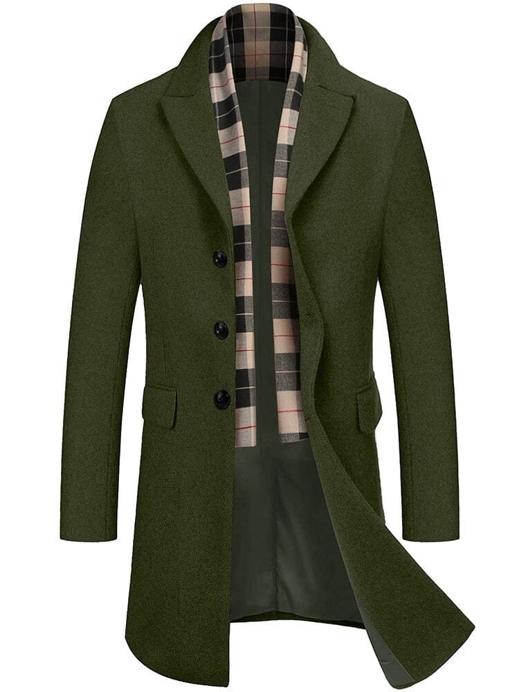 Wool Blend Mantel with Detachable Plaid Schal