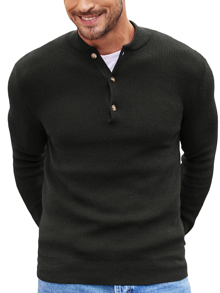 Klassisch Henley Kragen Strick Pullover