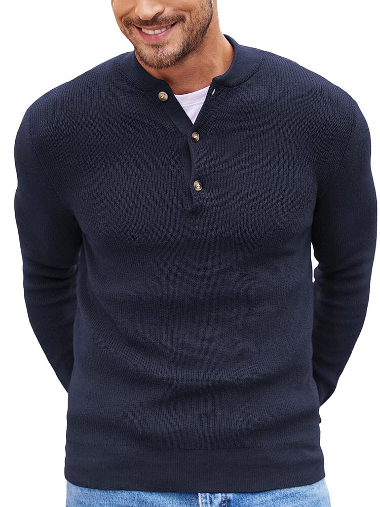 Klassisch Henley Kragen Strick Pullover
