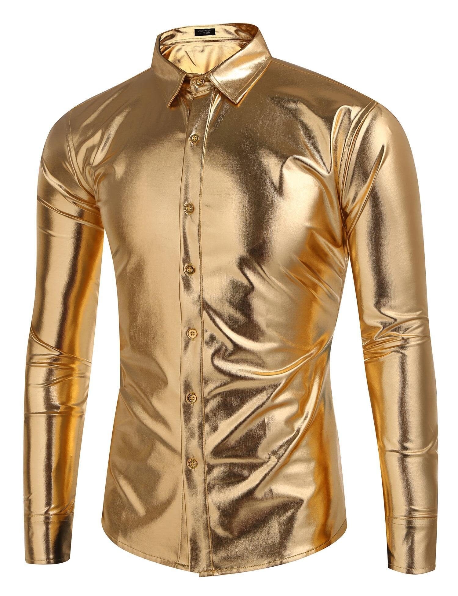 Metallic Disco Shiny Knopf Nightclub Party Hemd