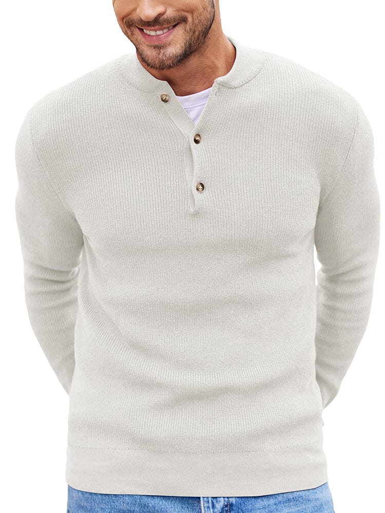 Klassisch Henley Kragen Strick Pullover