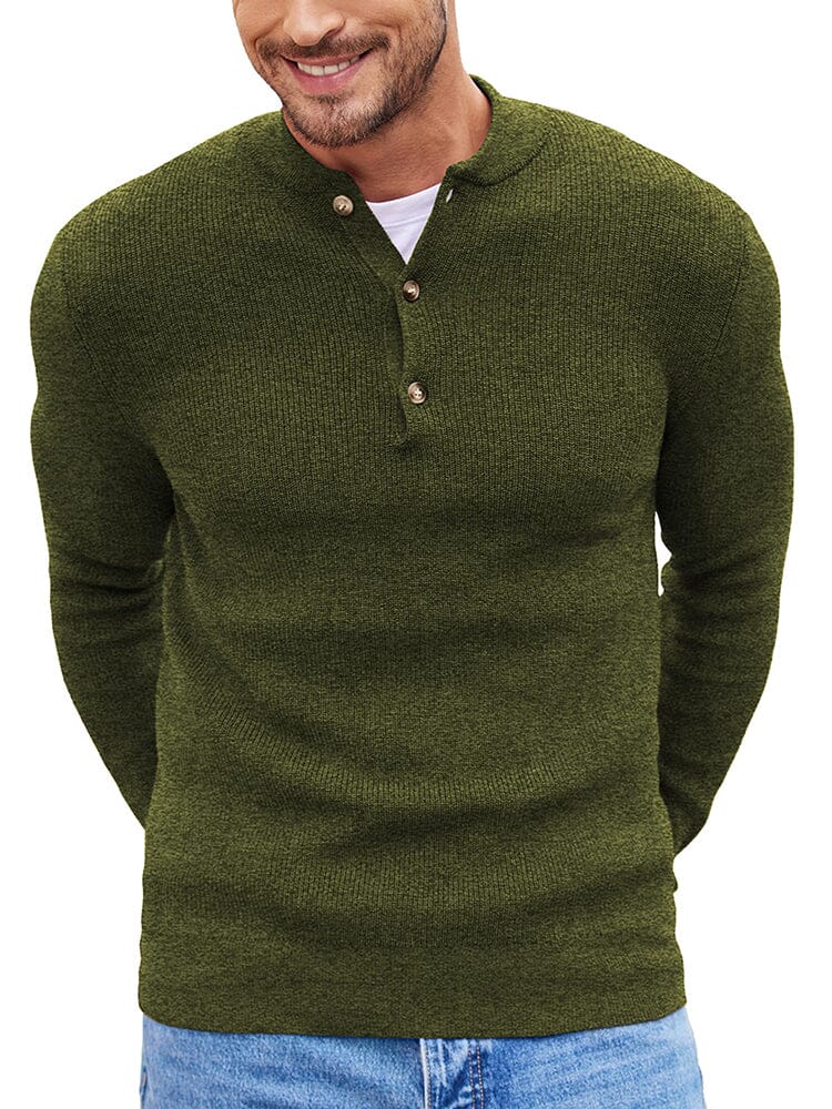 Klassisch Henley Kragen Strick Pullover