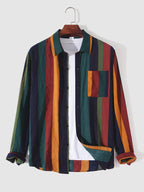 Contrast Stripe Leinen Lang Ärmel Hemd