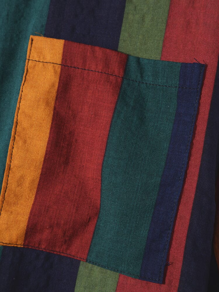 Contrast Stripe Leinen Lang Ärmel Hemd