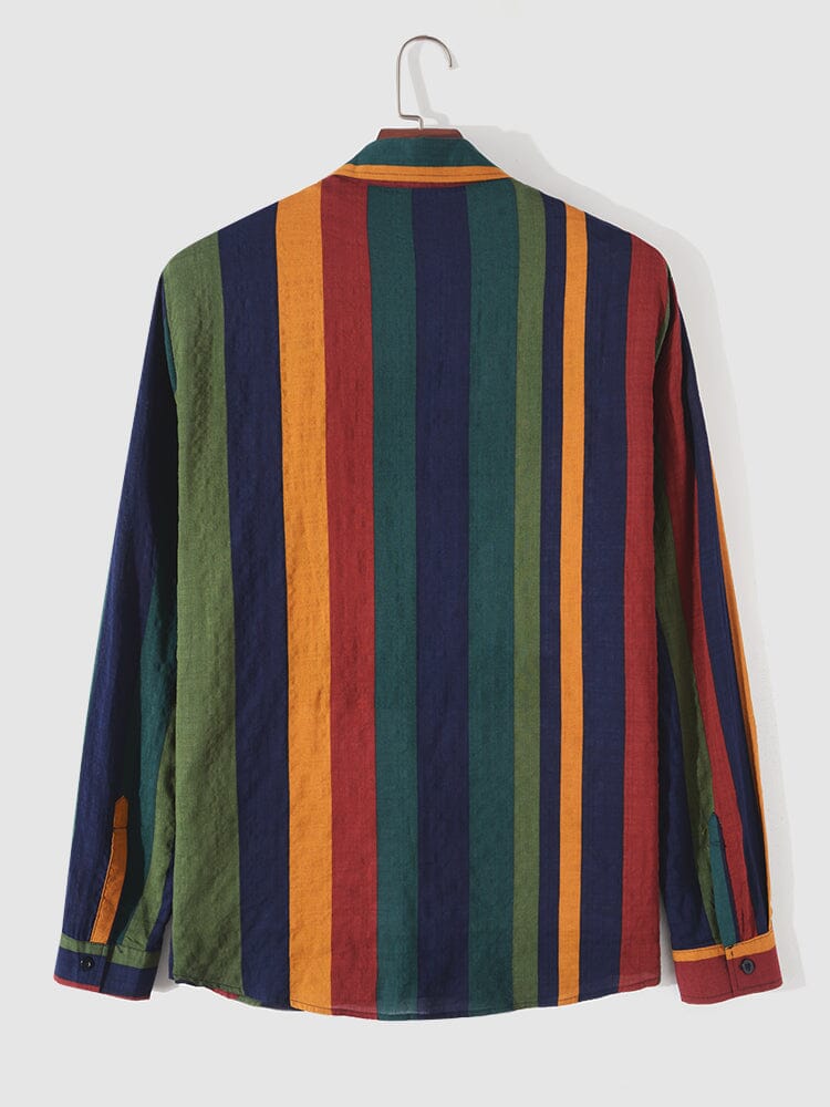 Contrast Stripe Leinen Lang Ärmel Hemd