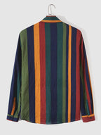 Contrast Stripe Leinen Lang Ärmel Hemd