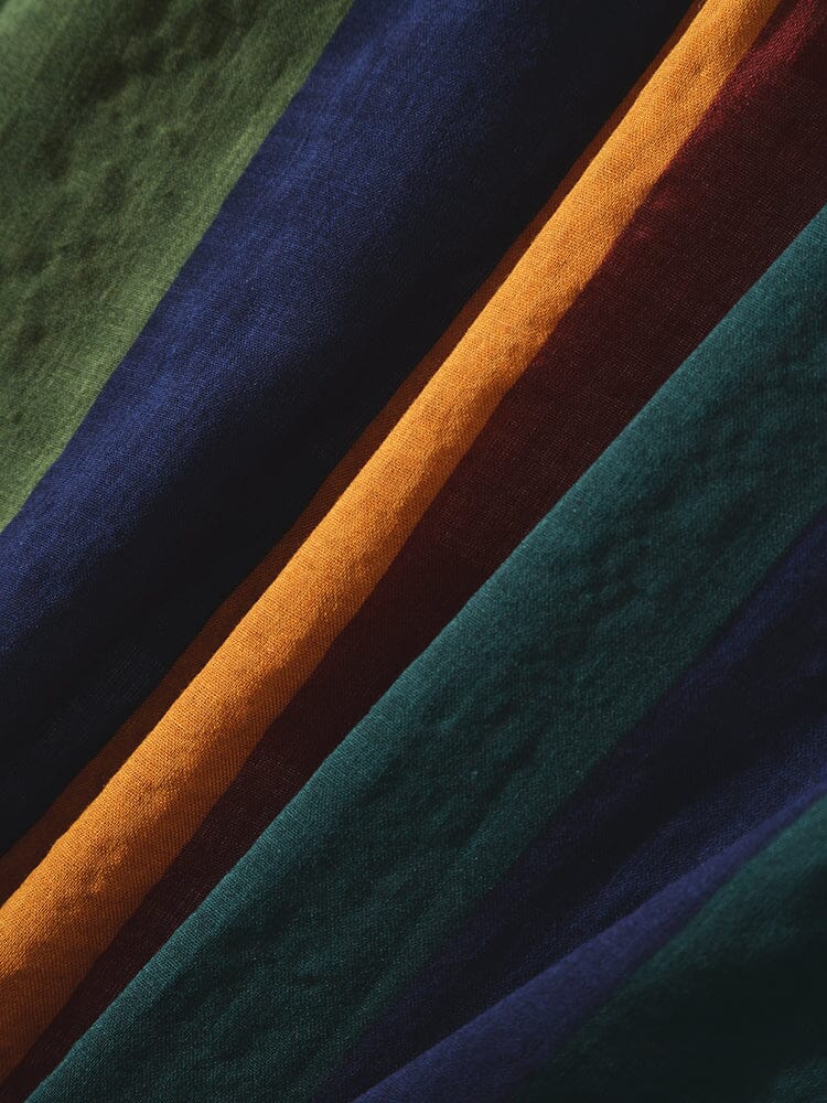 Contrast Stripe Leinen Lang Ärmel Hemd