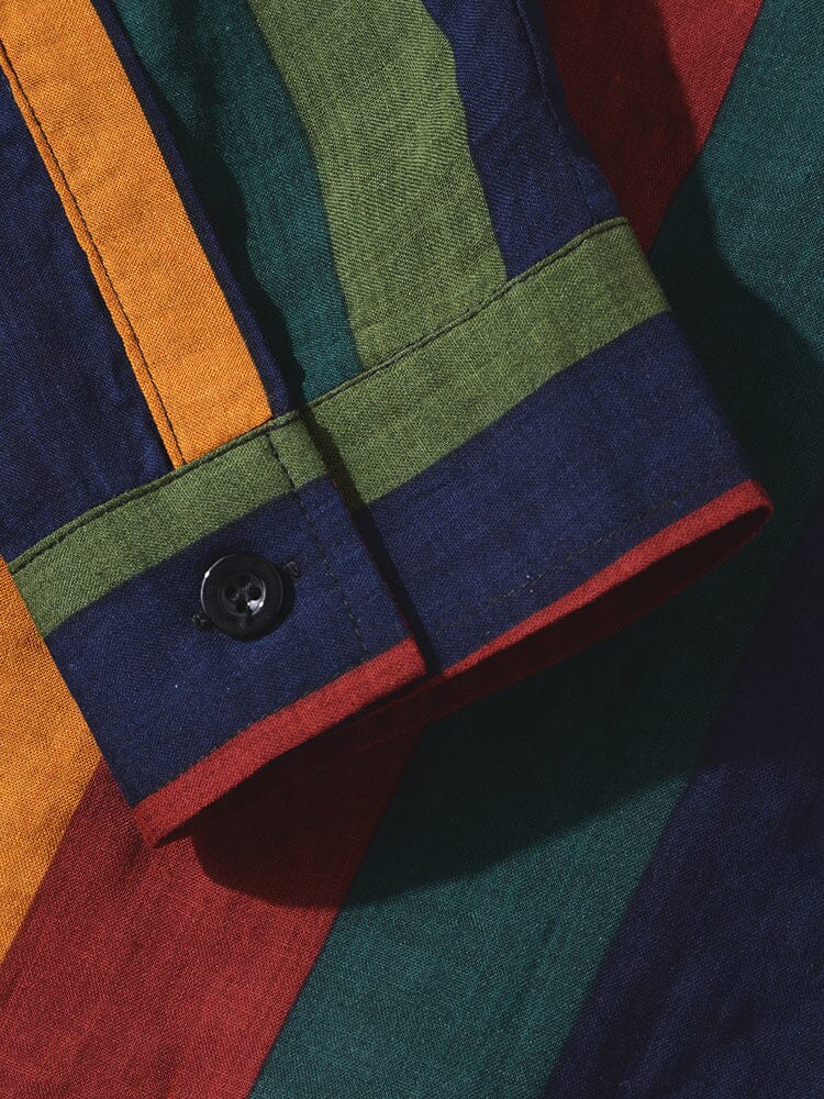 Contrast Stripe Leinen Lang Ärmel Hemd