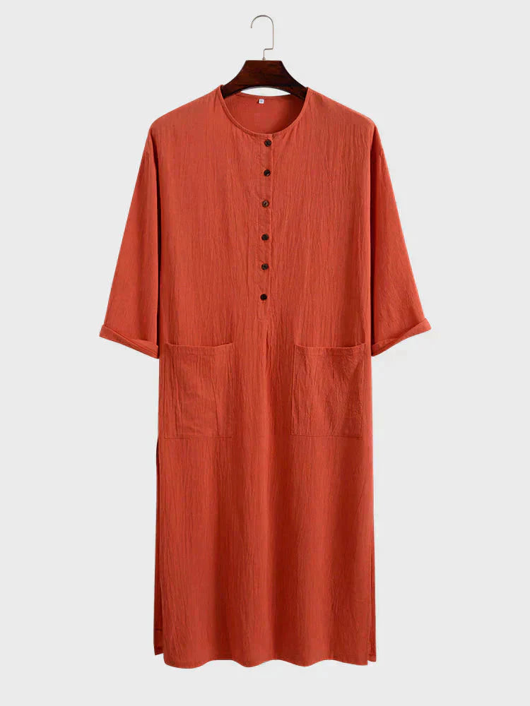 Lang Baumwolle Leinen Stil Slit Hemd
