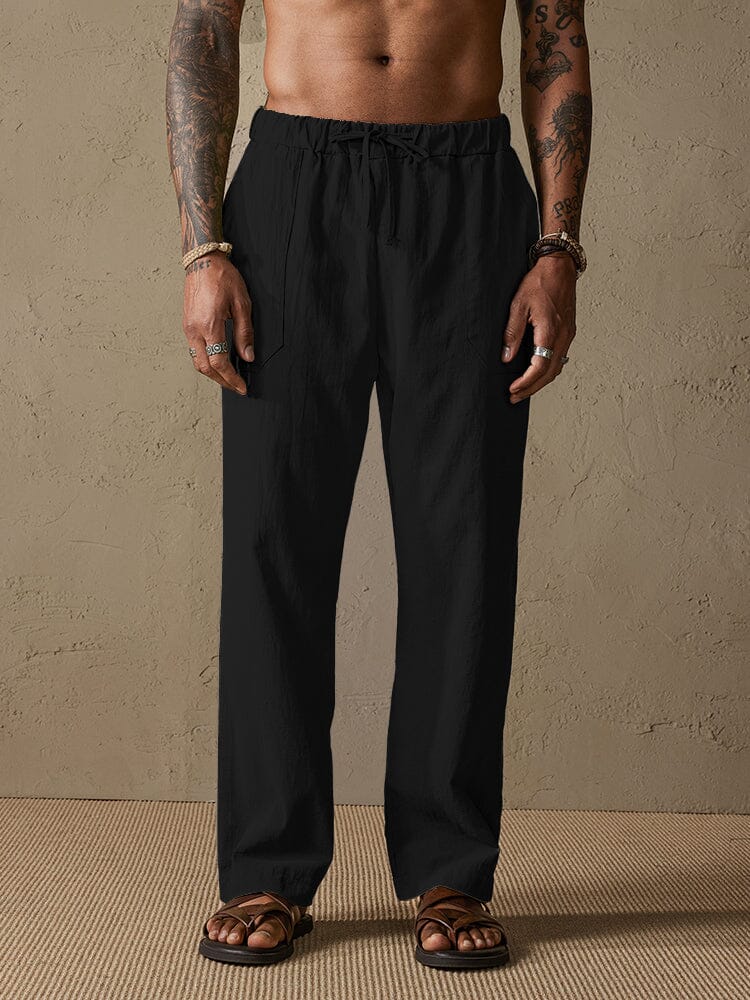 Baumwolle Leinen Stil Yoga Hose With Pockets