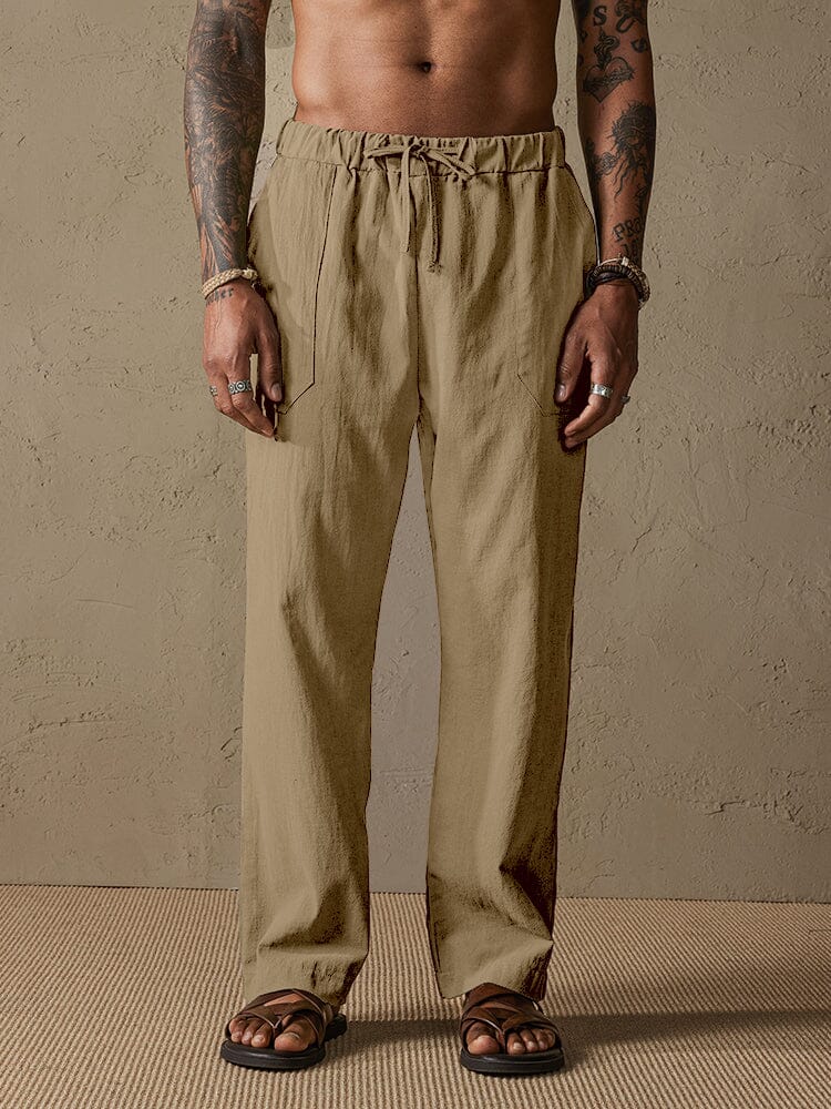 Baumwolle Leinen Stil Yoga Hose With Pockets
