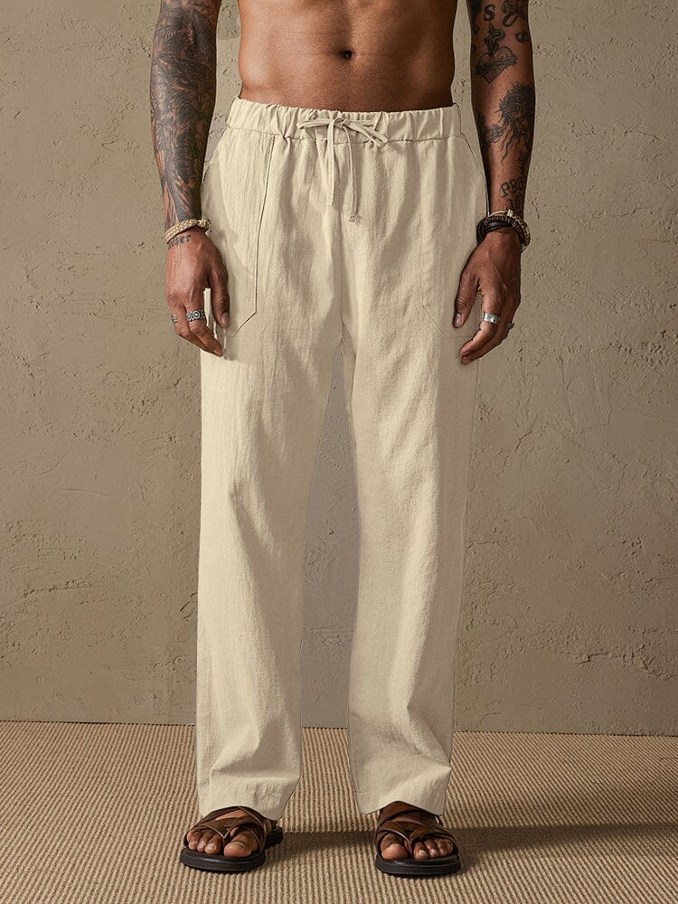 Baumwolle Leinen Stil Yoga Hose With Pockets