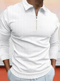 Zipper Stripe Lang Ärmel Polo Hemd
