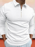 Zipper Stripe Lang Ärmel Polo Hemd