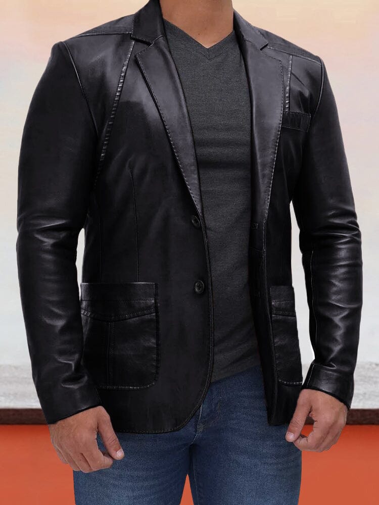 Vintage Stylish Leather Blazer Jacke