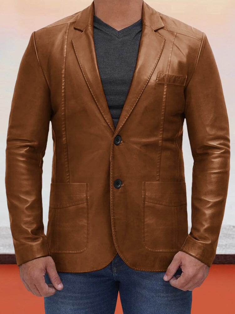 Vintage Stylish Leather Blazer Jacke