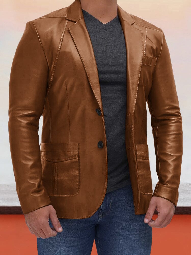 Vintage Stylish Leather Blazer Jacke
