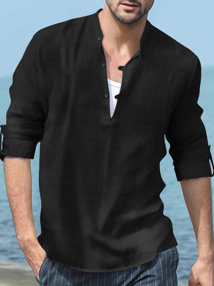 Leinen Henry Lang-sleeved Strand Hemd