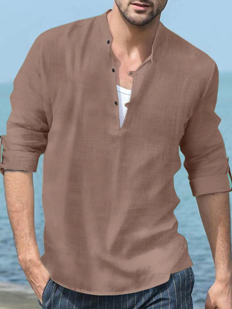 Leinen Henry Lang-sleeved Strand Hemd