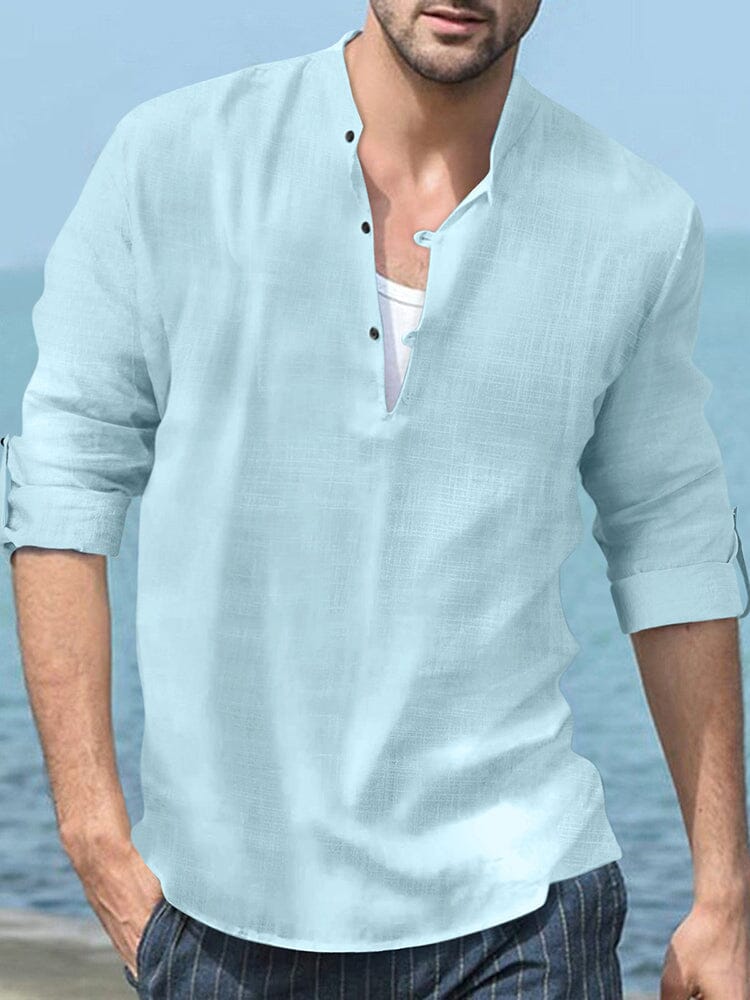 Leinen Henry Lang-sleeved Strand Hemd