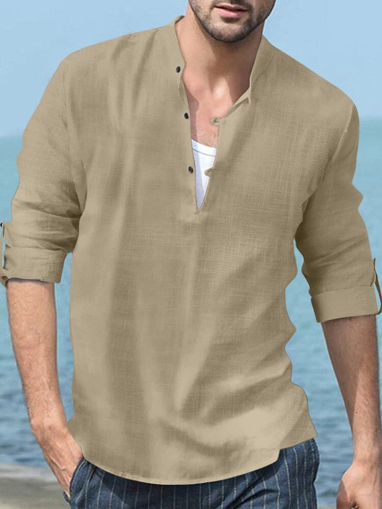Leinen Henry Lang-sleeved Strand Hemd