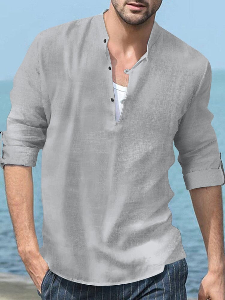 Leinen Henry Lang-sleeved Strand Hemd