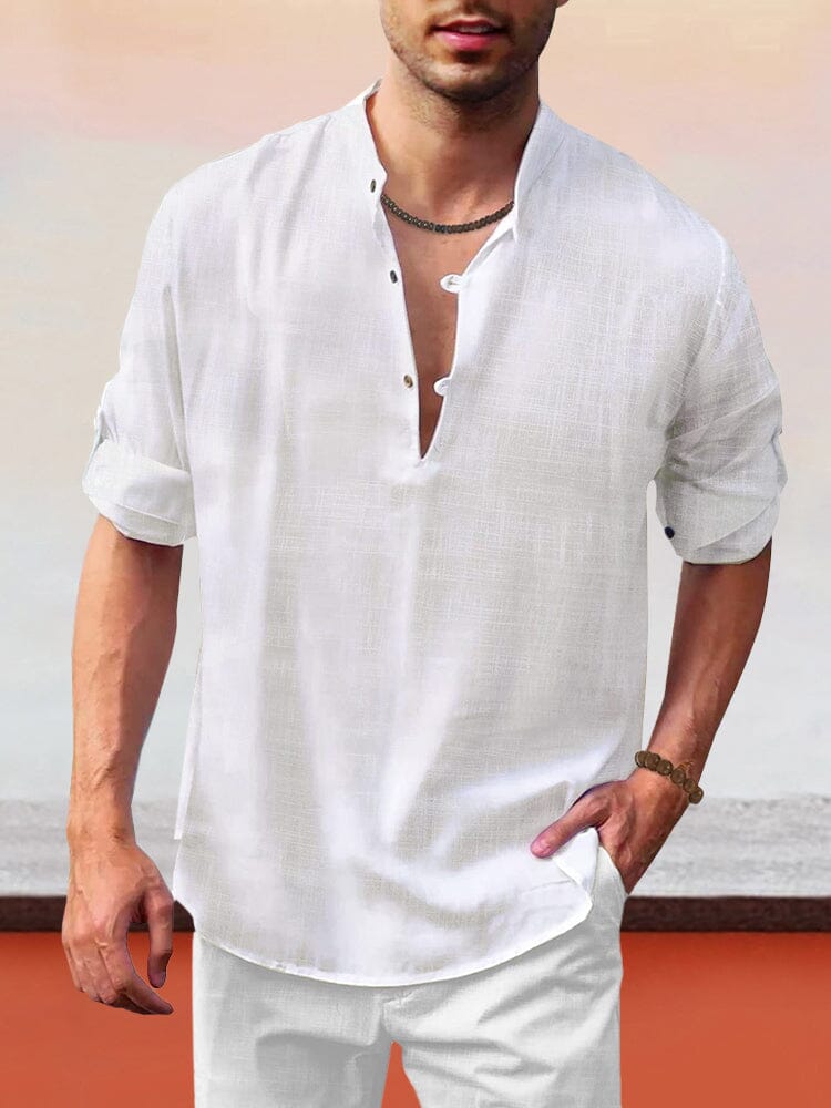 Leinen Henry Lang-sleeved Strand Hemd